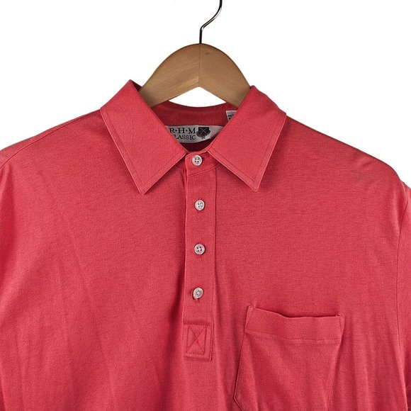 RHM Classic Mens Polo Shirt Size L Coral Solid Short Sleeve Pocket Lightweight - Picture 6 of 10
